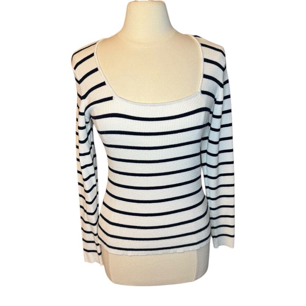 RD Style Square Neck Rib Knit Sweater XL Black White Stripe